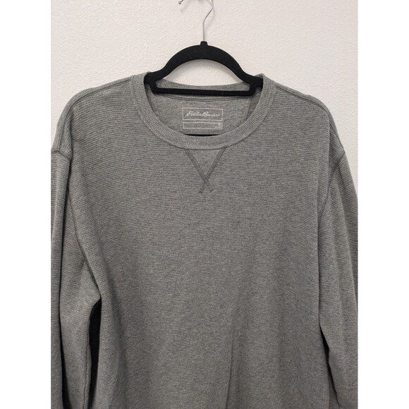 Eddie Bauer Gray Waffle Knit Cotton Shirt Men sz L Tall Stretch Outdoors Basic - Picture 5 of 10